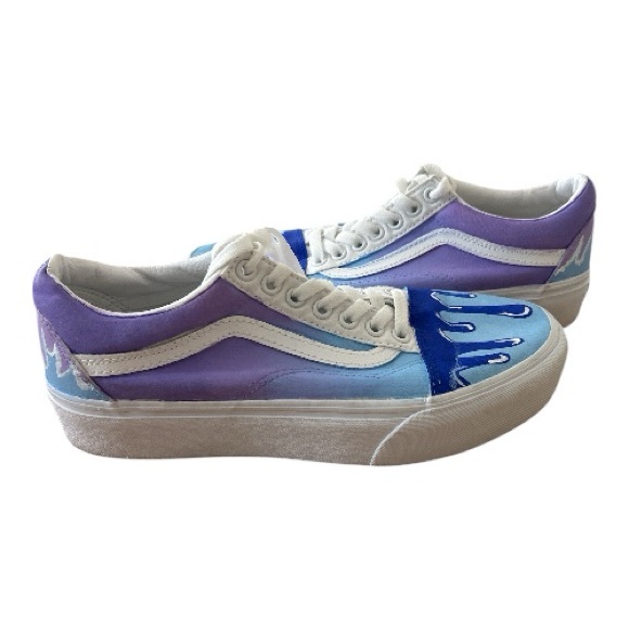 VANS Old Skool Custom Painted Ombré Gradient Blue Purple Drip Lace Up Sneakers - Picture 4 of 8